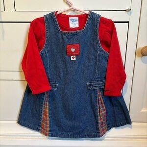 vtg funny friends oshkosh baby girls 24 months denim dress w/ bodysuit
